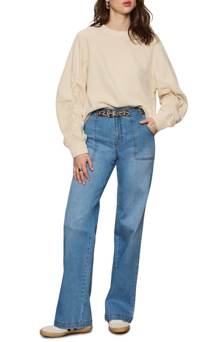 Sanctuary Gathered Sleeve Sweatshirt, Alternate, color, Vanilla White