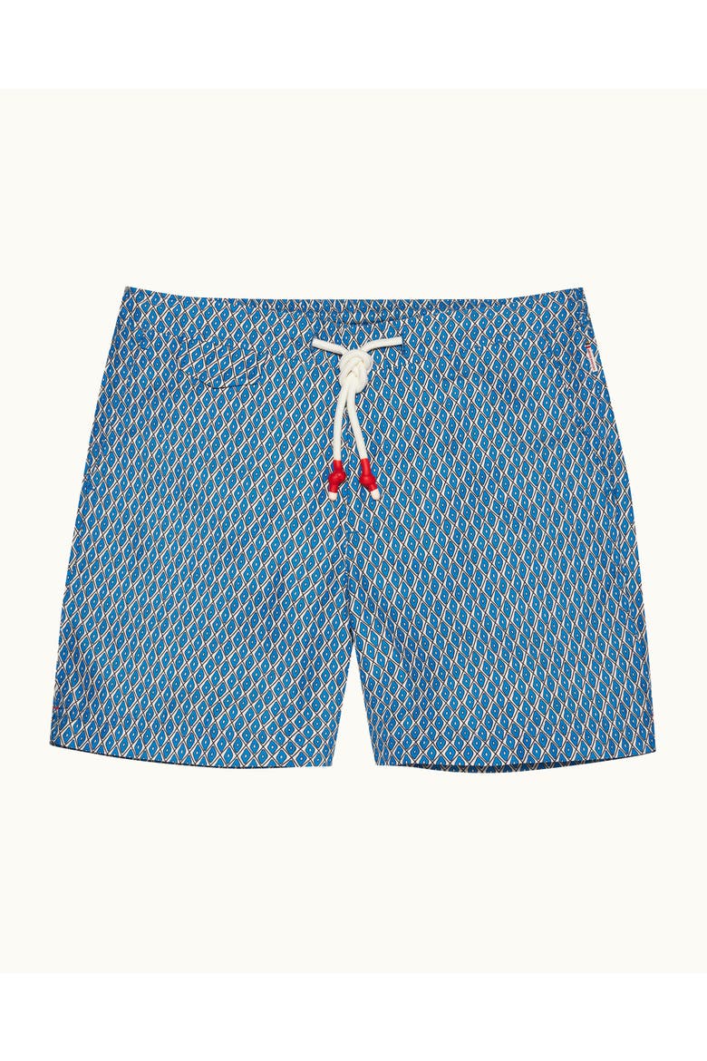 Standard Printed Drawcord Swim Shorts, Main, color, California Blue