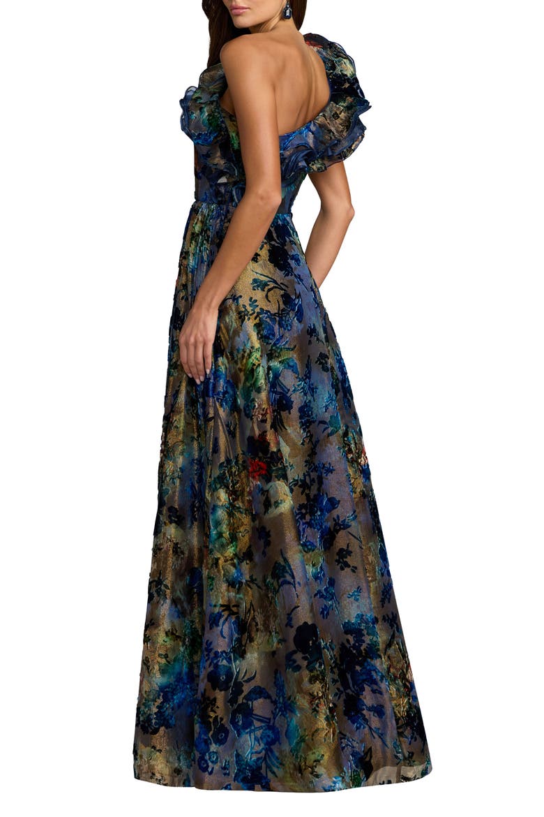 Floral One Shoulder Burnout Velvet Gown, Alternate, color, Black Multi