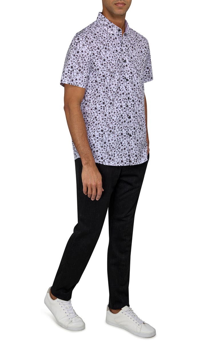 Brooklyn Brigade Slim Fit Abstract Floral Recycled 4-Way Stretch Performance Short Sleeve Shirt, Alternate, color, White/Black