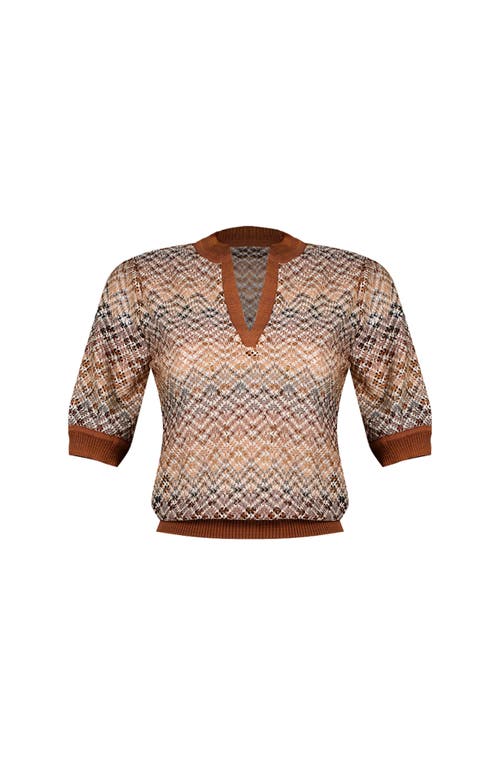 Ivonne Straight Knit Blouse With V-neck In Brown