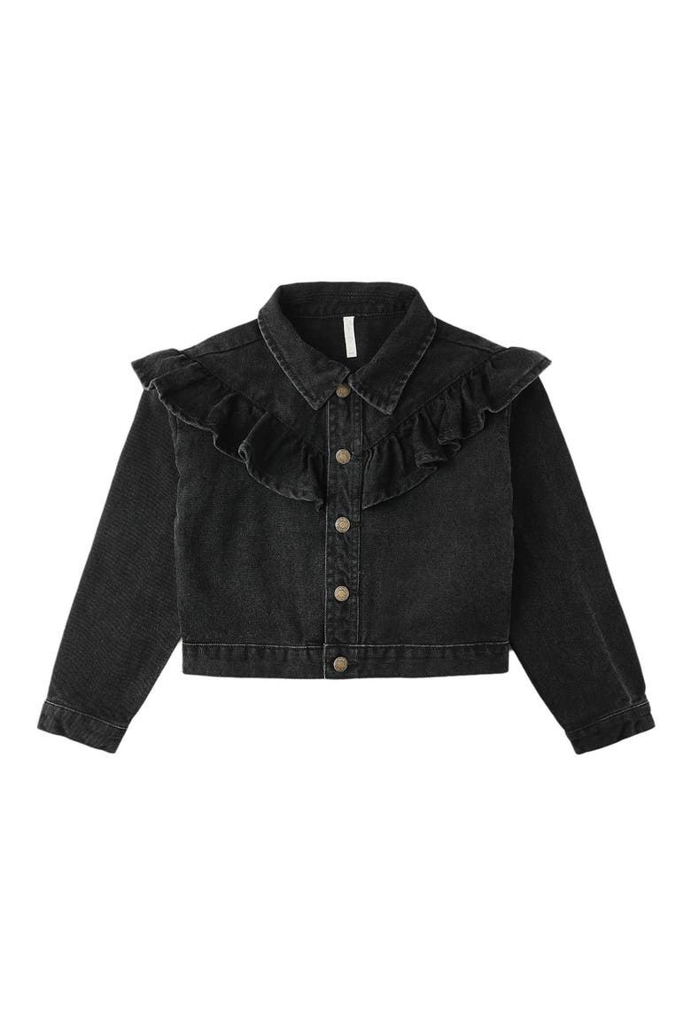 Kids' Ruffle Denim Jacket, Main, color, BLACK