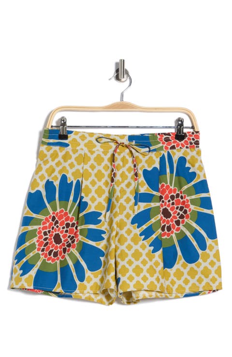 Floral Print Cotton Drawstring Shorts