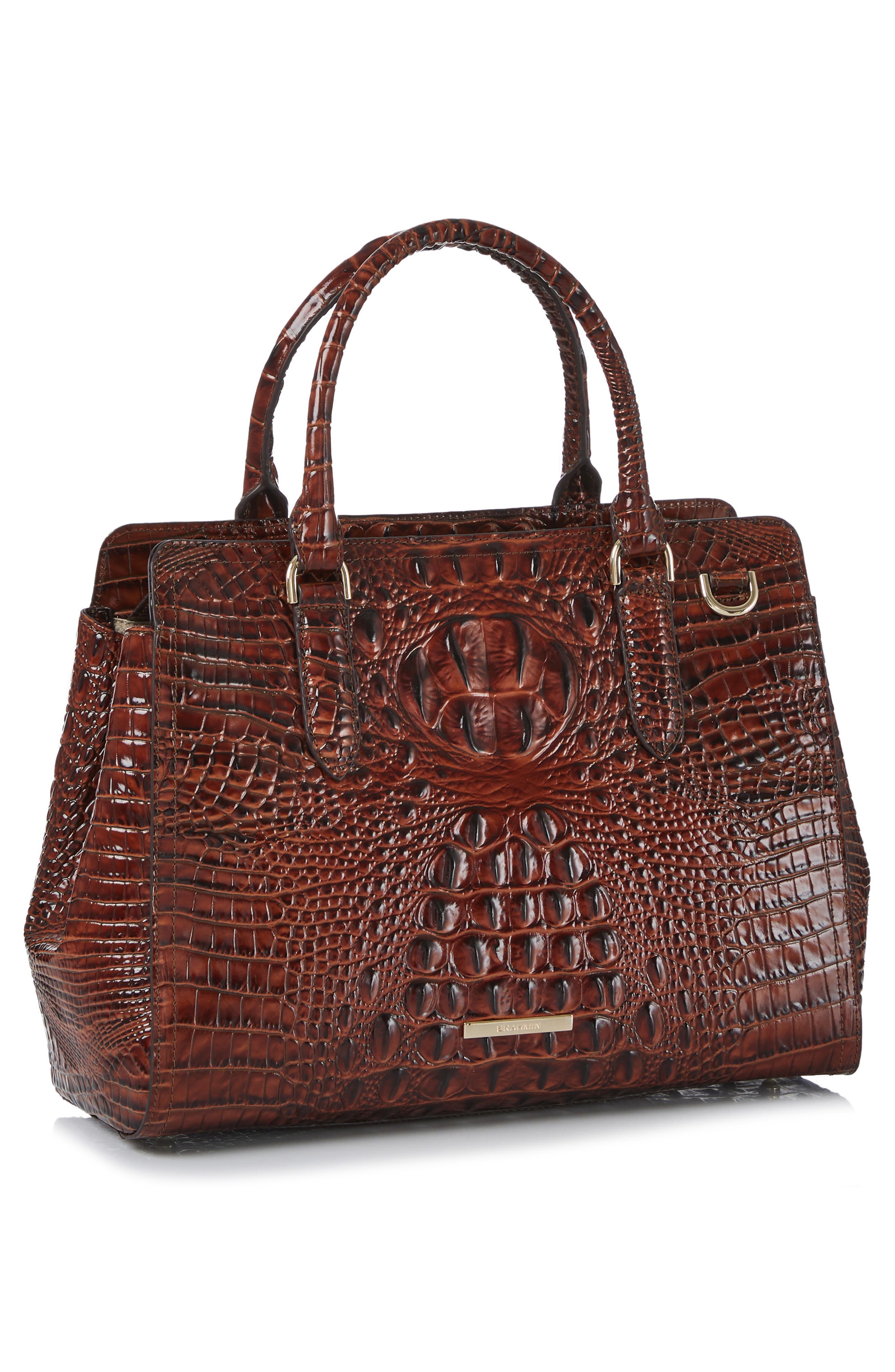 Brahmin Small Finley Croc Embossed Leather Satchel, Alternate, color, Pecan