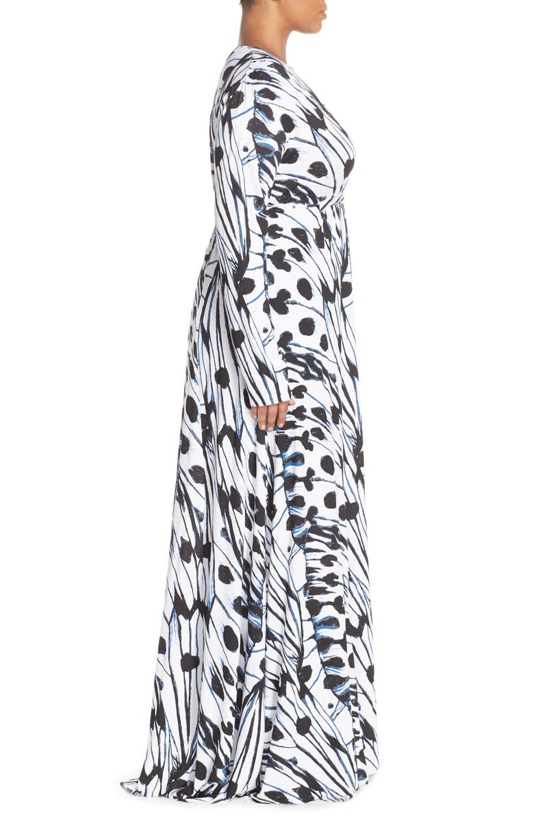 Melissa McCarthy Seven7 Print V-Neck Ruched Maxi Dress, Alternate, color, 