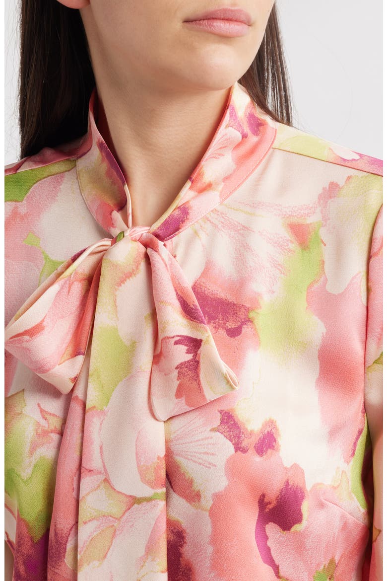 Floral Bow Neck Charmeuse Top, Alternate, color, PEACH WATERCOLOR