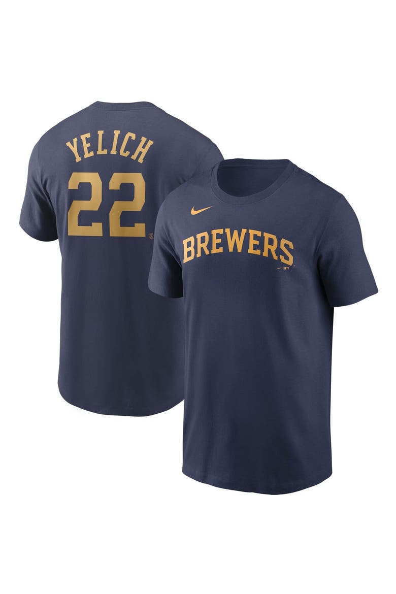 Men's Nike Christian Yelich Navy Milwaukee Brewers Name & Number T-Shirt, Main, color, Navy