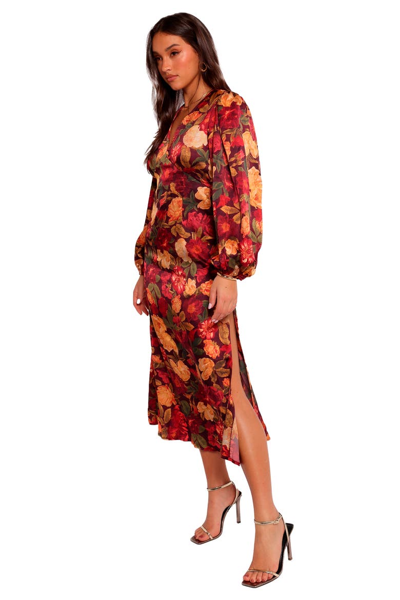 Zimmer Floral Long Sleeve Satin Maxi Dress, Alternate, color, SANGRIA BLOOM