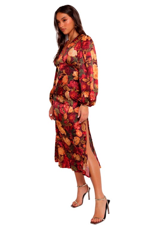 Petal And Pup Petal & Pup Zimmer Floral Long Sleeve Satin Maxi Dress In Red