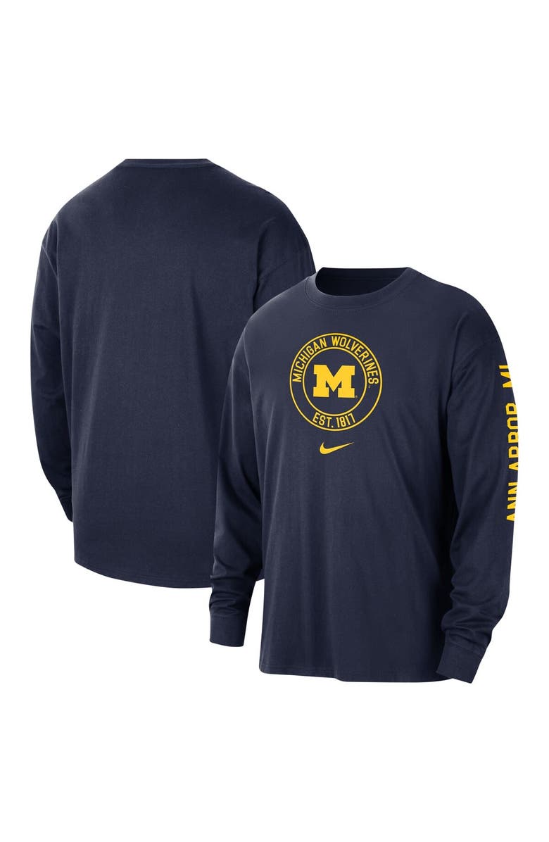 Nike Men's Nike Navy Michigan Wolverines Heritage Max90 Long Sleeve T-Shirt, Main, color, 