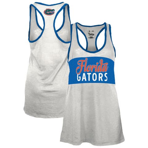 Women's Pressbox White/Royal Florida Gators Tracy Racerback Burnout Tank Top