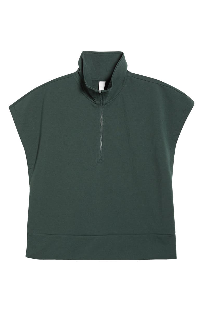 Zella Tempo Terry Half Zip Short Sleeve Sweatshirt, Alternate, color, Green Timber