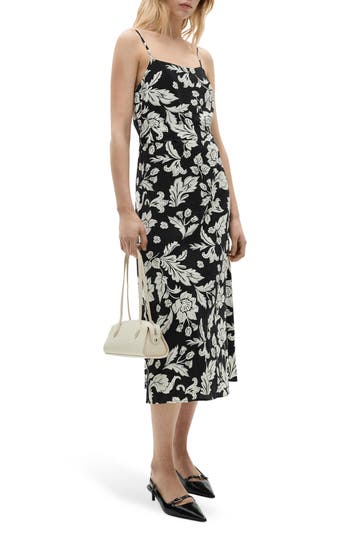 Mango Frill Print Belted Cotton Sundress In Black
