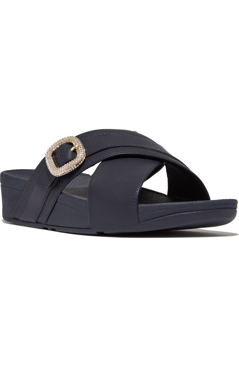 FitFlop Lulu Crystal Buckle Platform Slide Sandal, Main, color, Midnight Navy