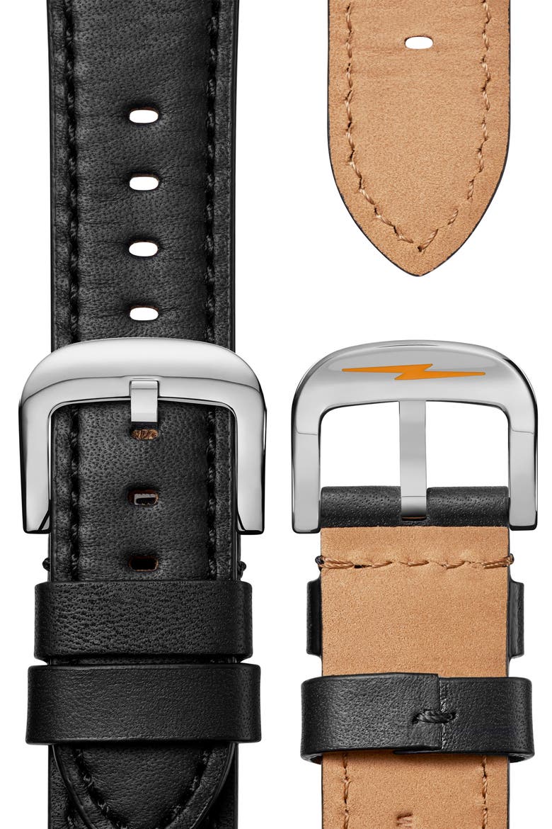 The Canfield Leather Strap Watch, 43mm, Alternate, color, BLACK/ SILVER