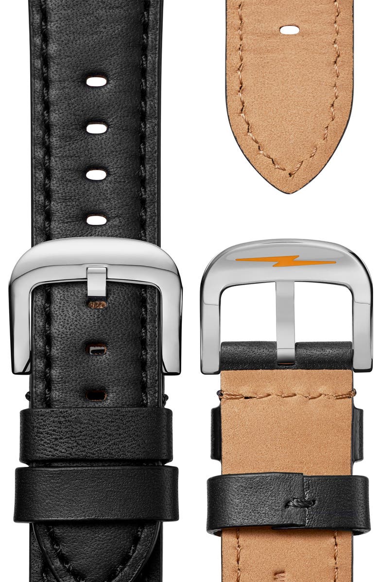 Shinola The Canfield Leather Strap Watch, 43mm, Alternate, color, Black/ Silver