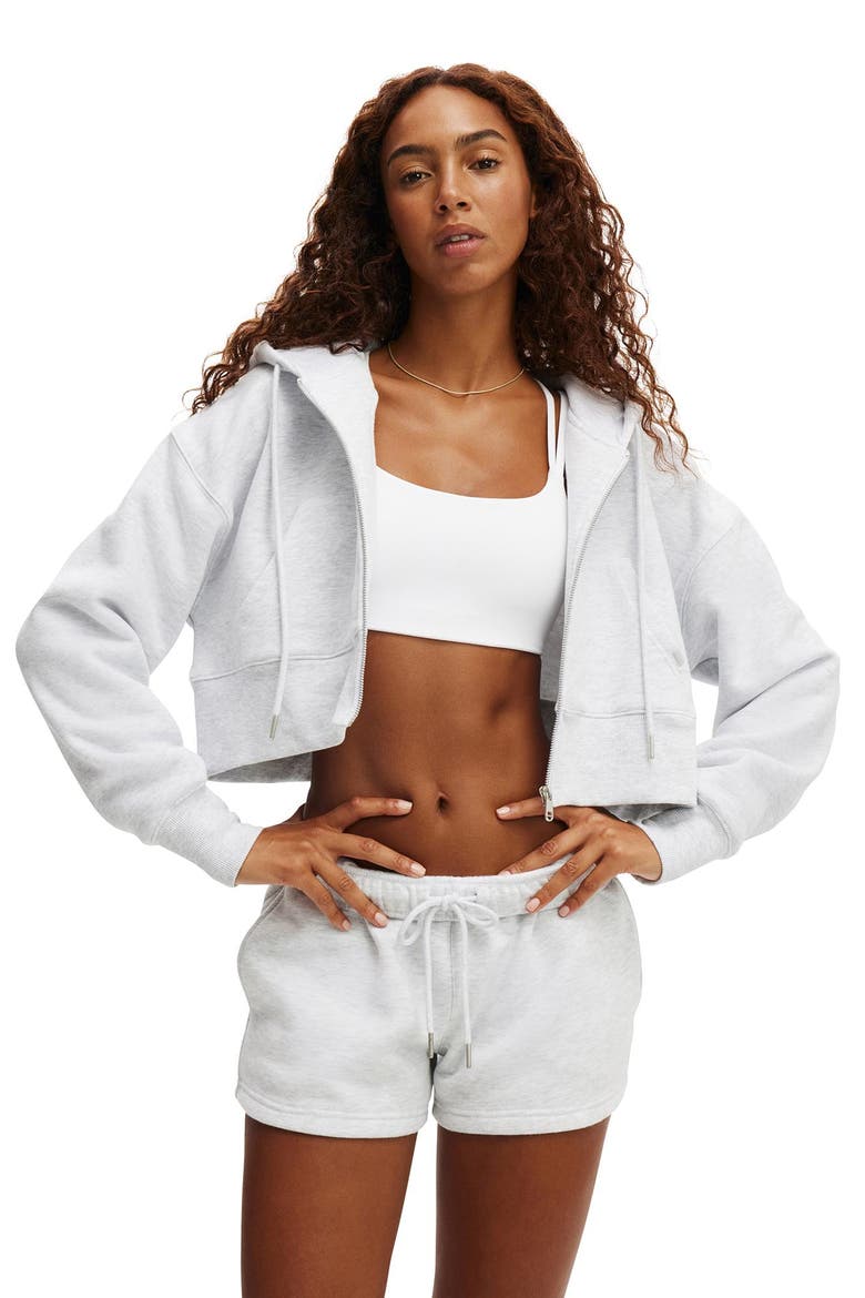 Women's Active Plush Boxy Cropped Zip Through, Main, color, Cloudy Grey Marle