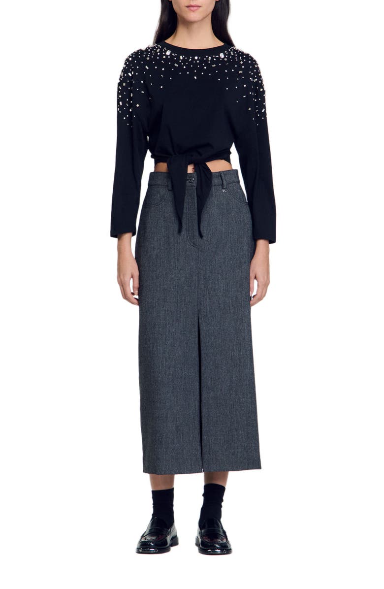 SANDRO Rhinestone tie-front T-shirt, Alternate, color, 