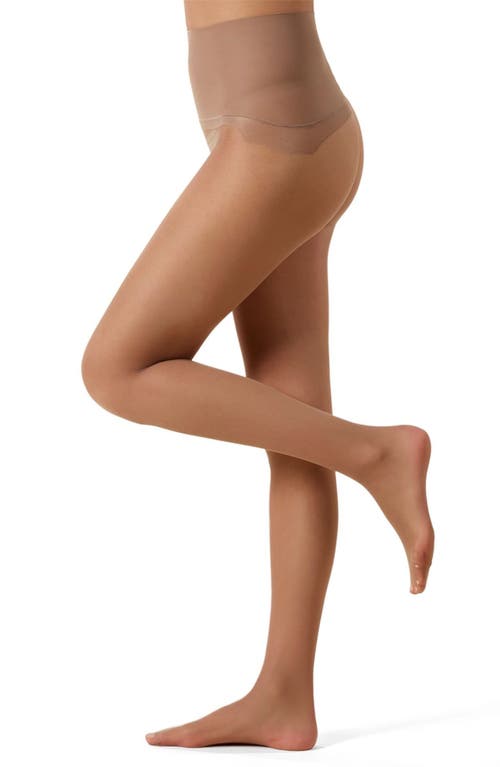 Memoi Crystal Sheer Seamless Tights In Brown