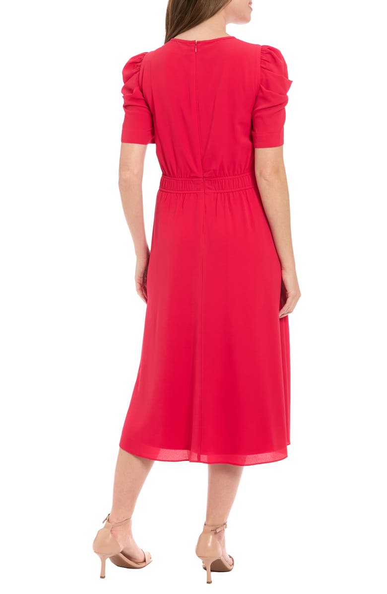 London Times Ruched Bubble Sleeve Midi Dress, Alternate, color, Rose Red