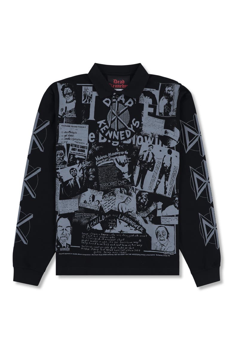 x Dead Kennedys Poster Graphic Long Sleeve Polo, Alternate, color, BLACK