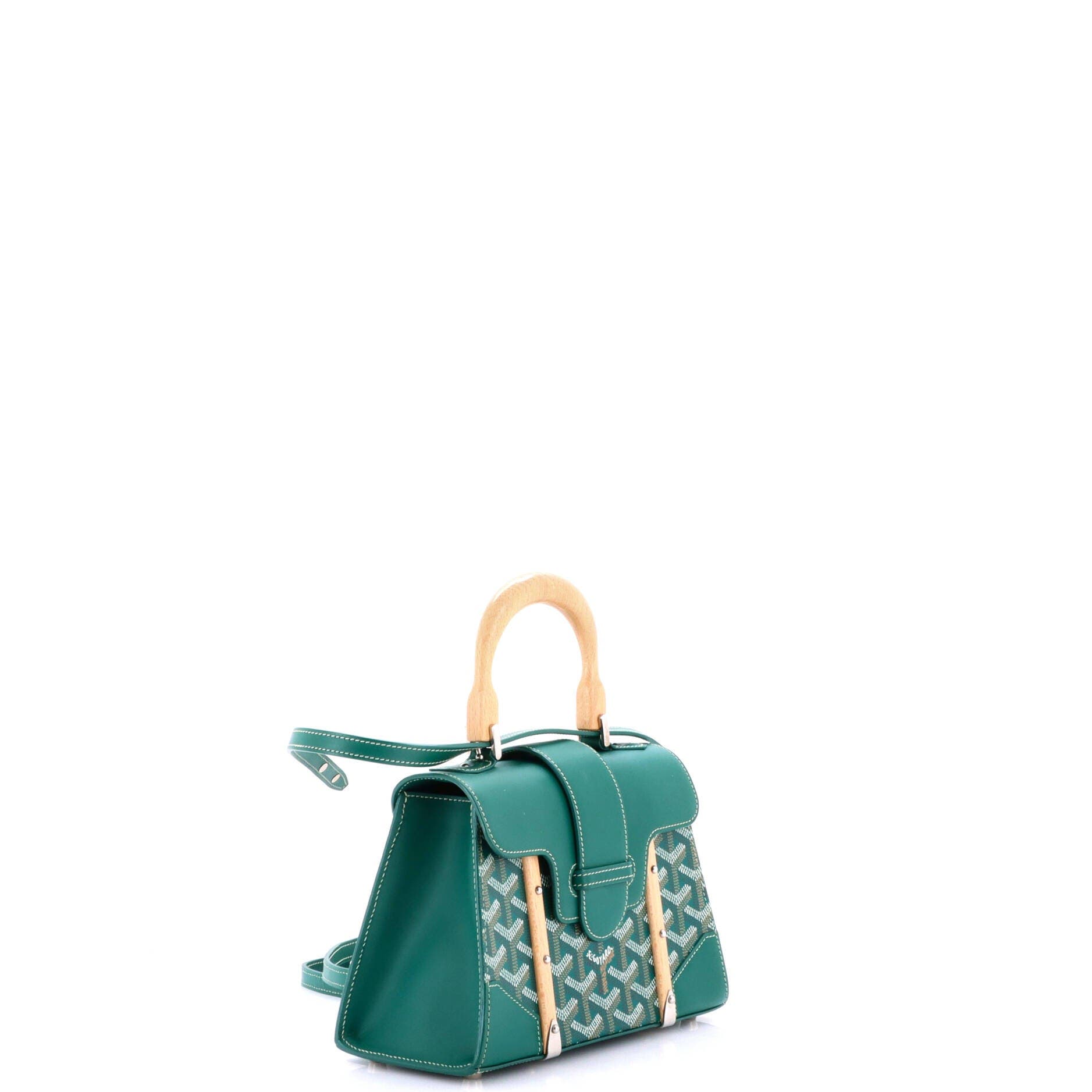 Structured Saigon Top Handle Bag Coated Canvas with Leather Mini, Alternate, color, Green