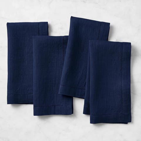 Linen Dinner Napkins Set of 4, 20 x 20 Inch - Birch Hemstitch