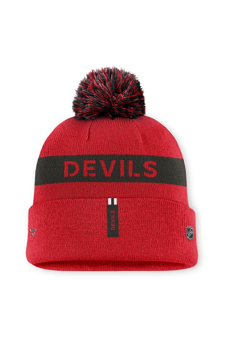 FANATICS Women's Fanatics Red/Black New Jersey Devils Authentic Pro Rink Cuffed Knit Hat with Pom, Alternate, color,
