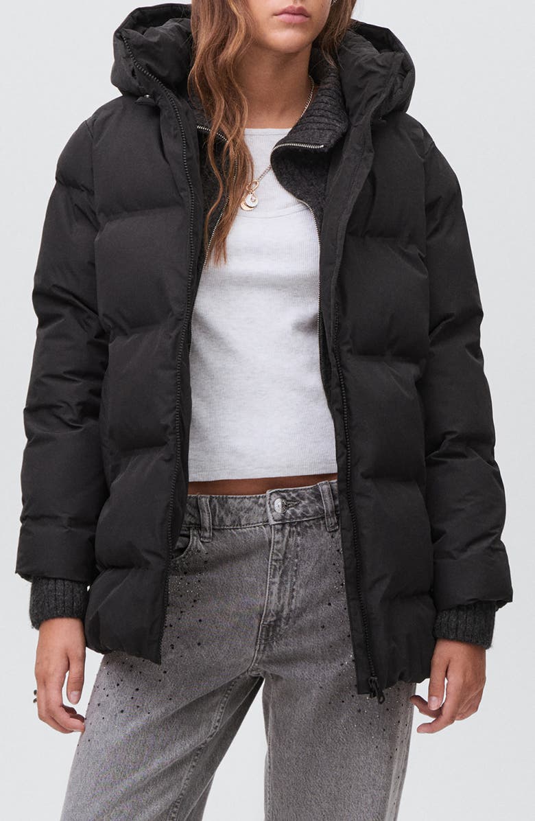 MANGO TEEN Hooded Puffer Coat, Main, color, Black