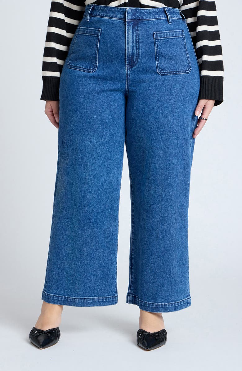 ELOQUII The Trouser Patch Pocket Ankle Wide Leg Jeans, Main, color, 