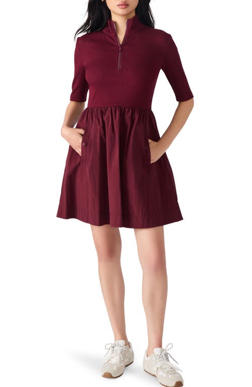 Steve Madden Berlina Half Zip Mixed Media Dress In Burgundy