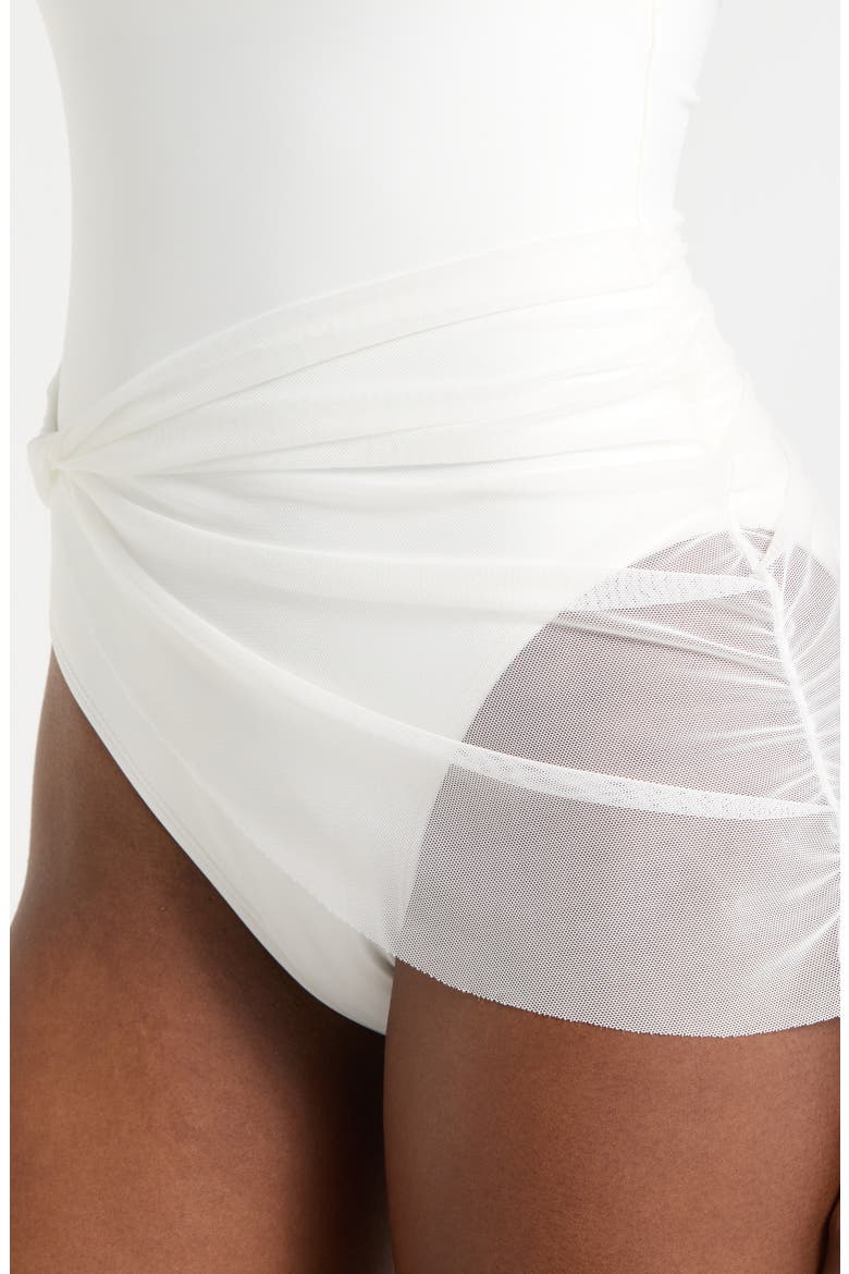 Mesh Overlay One-Piece Swimsuit, Alternate, color, WHITE SOLID