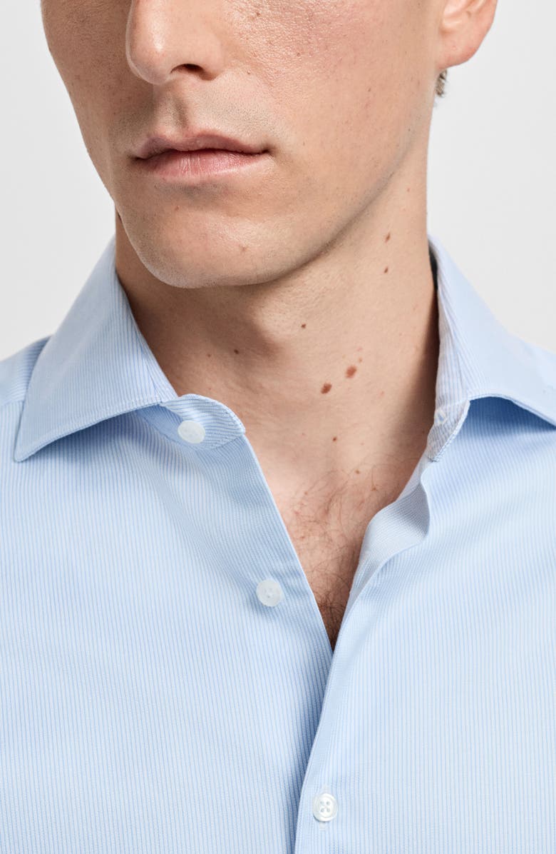 MANGO Slim Fit Pinstripe Button-Up Shirt, Alternate, color, Sky Blue