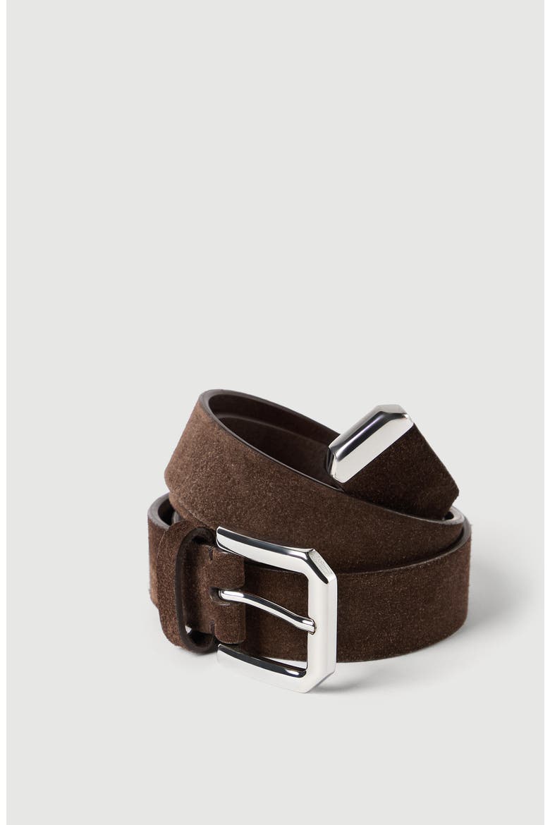 Reversed leather belt with square buckle and tip, Alternate, color, Rust Brown