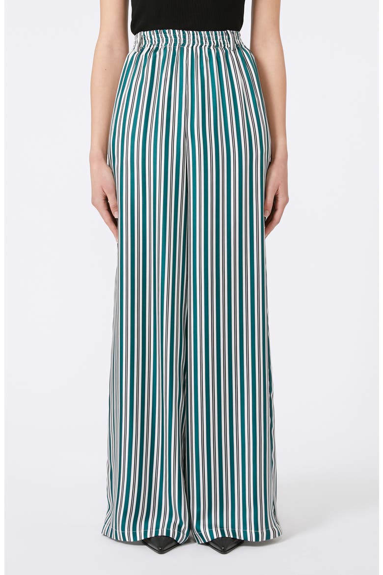 Ladino Stripe Belted Wide Leg Silk Pants, Main, color, DARK GREEN