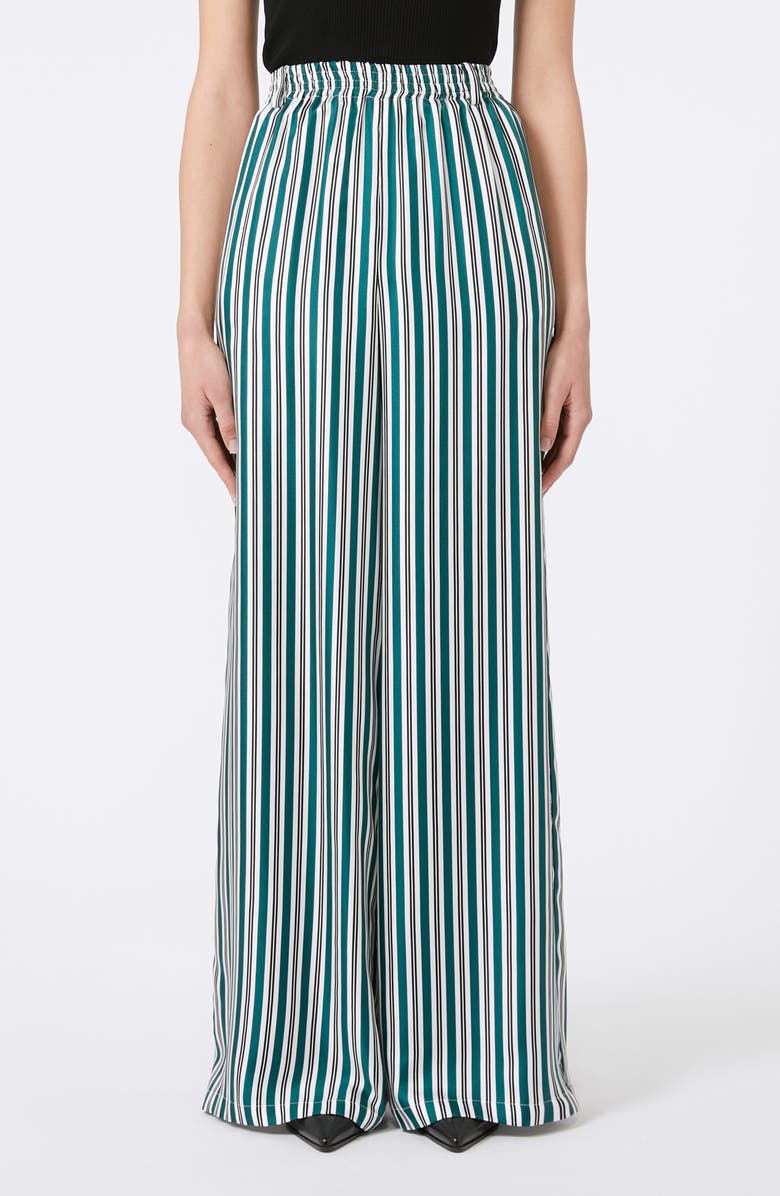Max Mara Ladino Stripe Belted Wide Leg Silk Pants, Main, color, Dark Green