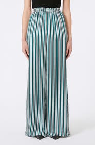 Max Mara Ladino Stripe Belted Wide Leg Silk Pants