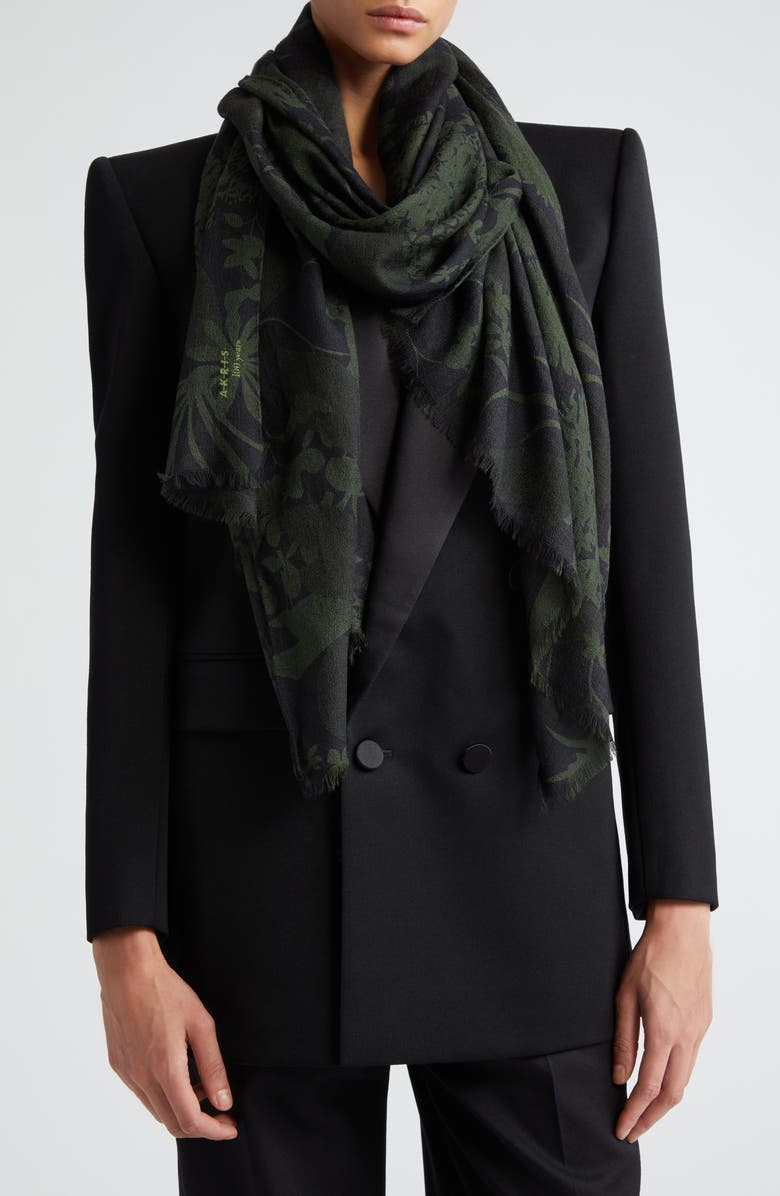 Akris Abraham Floral Cashmere & Silk Fringe Scarf, Alternate, color,