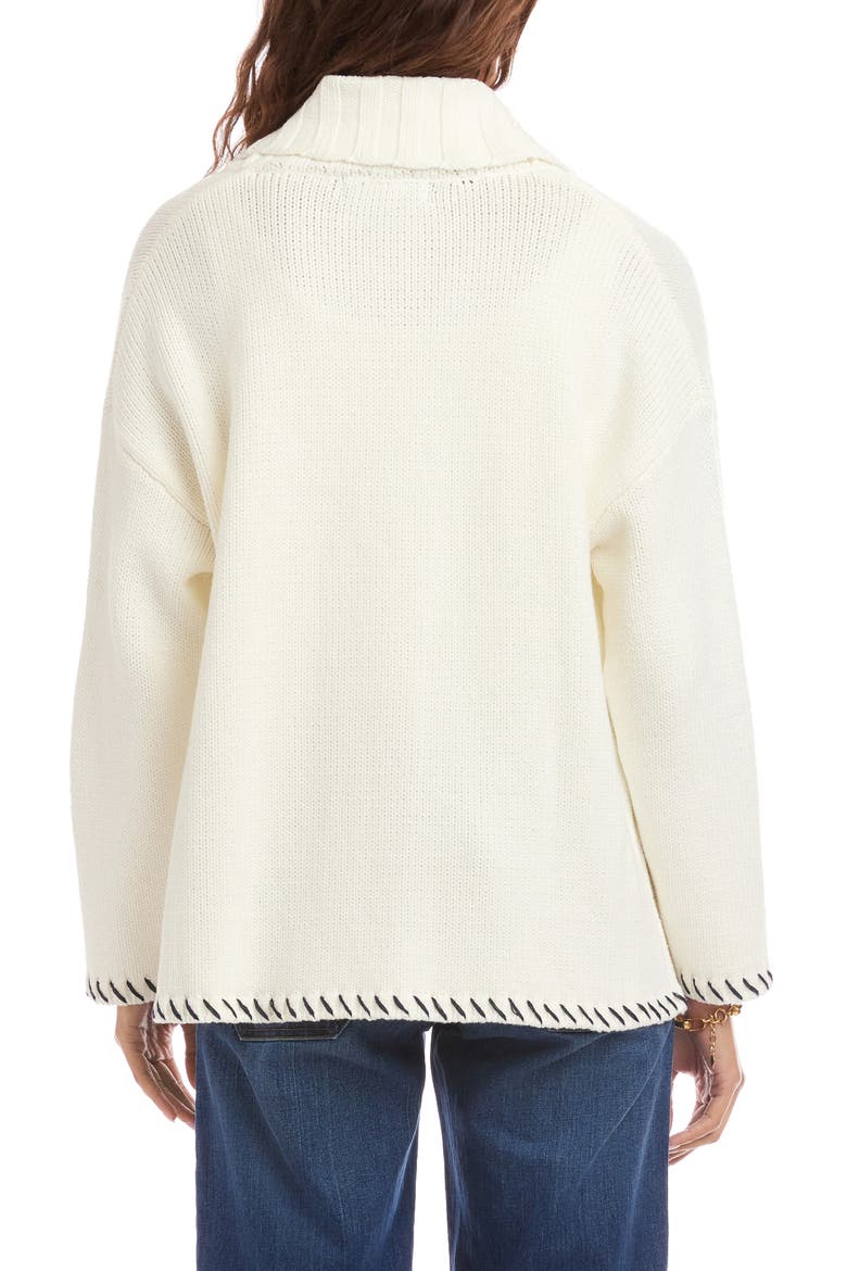 Contrast Stitch Open Front Cardigan, Alternate, color, OFF WHITE W/ NAVY