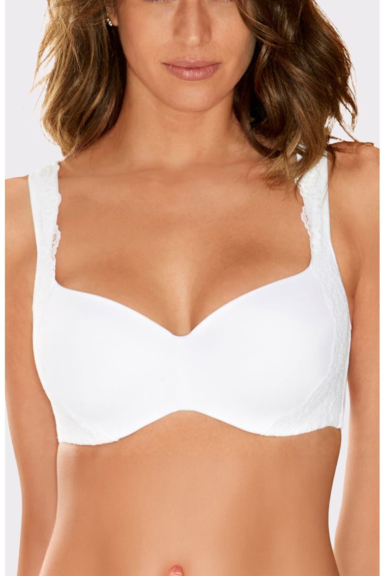 Lace Detail Seamless T-Shirt Bra, Main, color, White