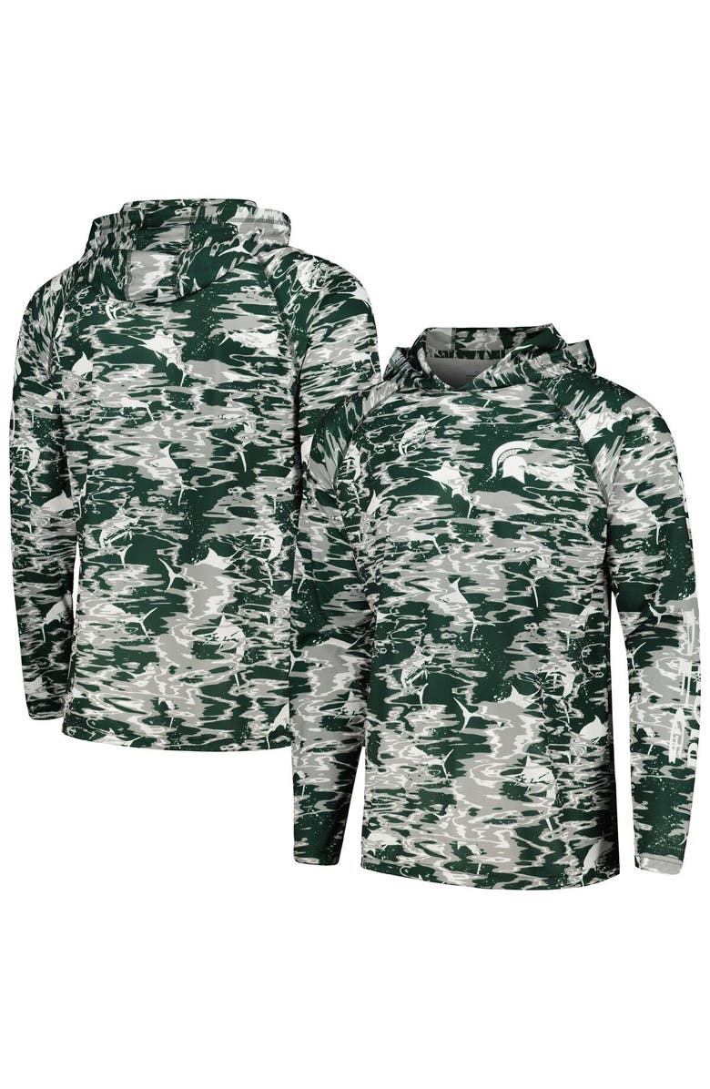 Columbia Men's Columbia Green Michigan State Spartans PFG Terminal Tackle Omni-Shade Rippled Long Sleeve Hooded T-Shirt, Main, color,