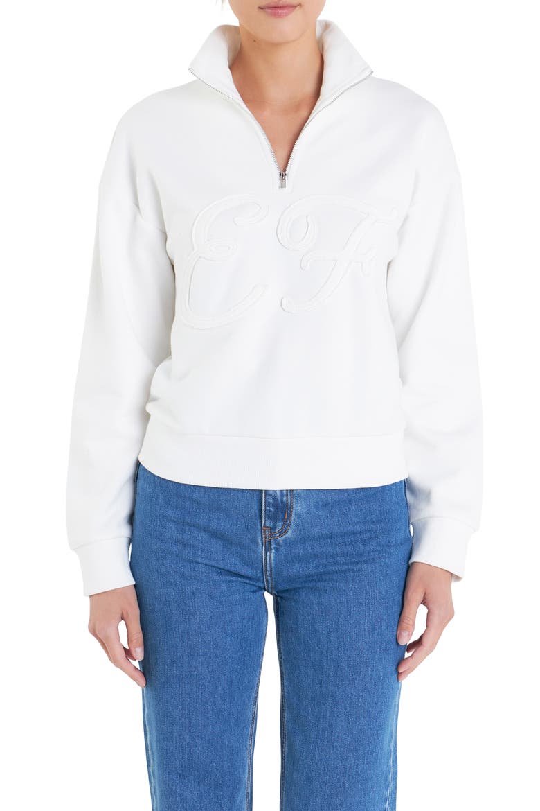 Sports Club Patch Half Zip Sweatshirt, Alternate, color, WHITE