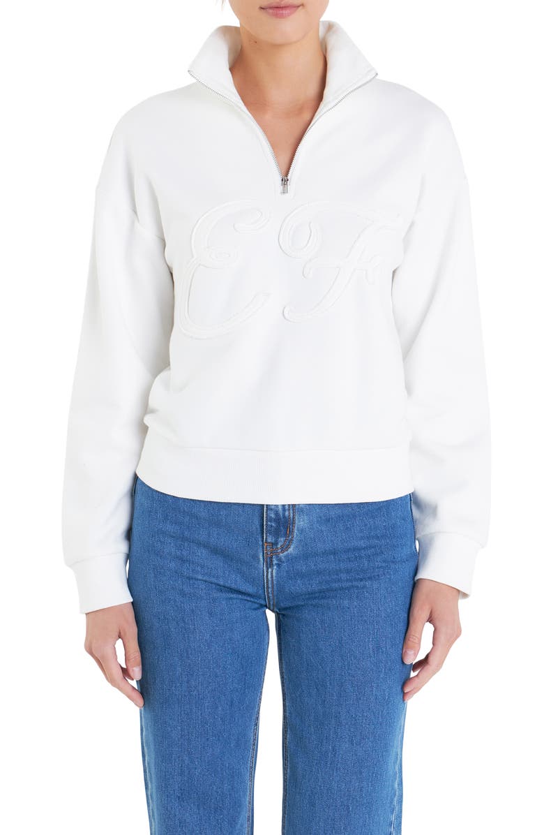 English Factory Sports Club Patch Half Zip Sweatshirt, Alternate, color, White