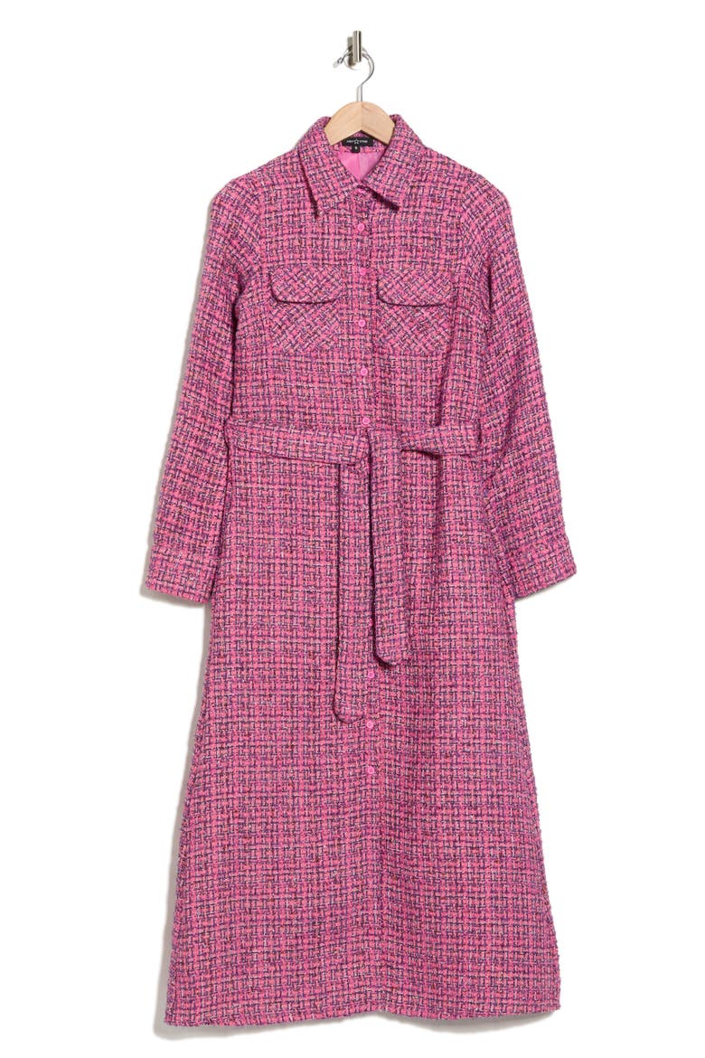 Dela Long Sleeve Tweed Shirtdress, Alternate, color, PINK TWEED