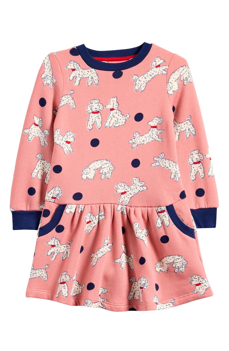Mini Boden Kids' Poodle Print Long Sleeve Sweatshirt Dress, Main, color,