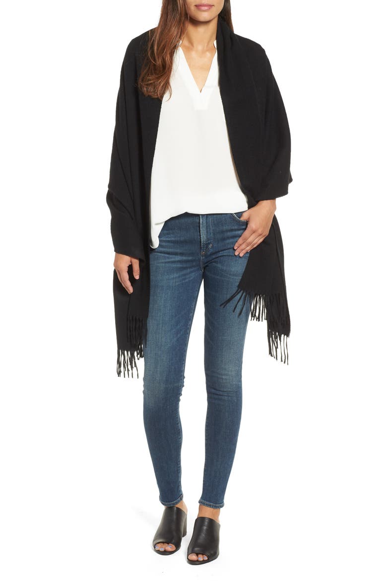 Oversize Cashmere Wrap, Main, color, BLACK