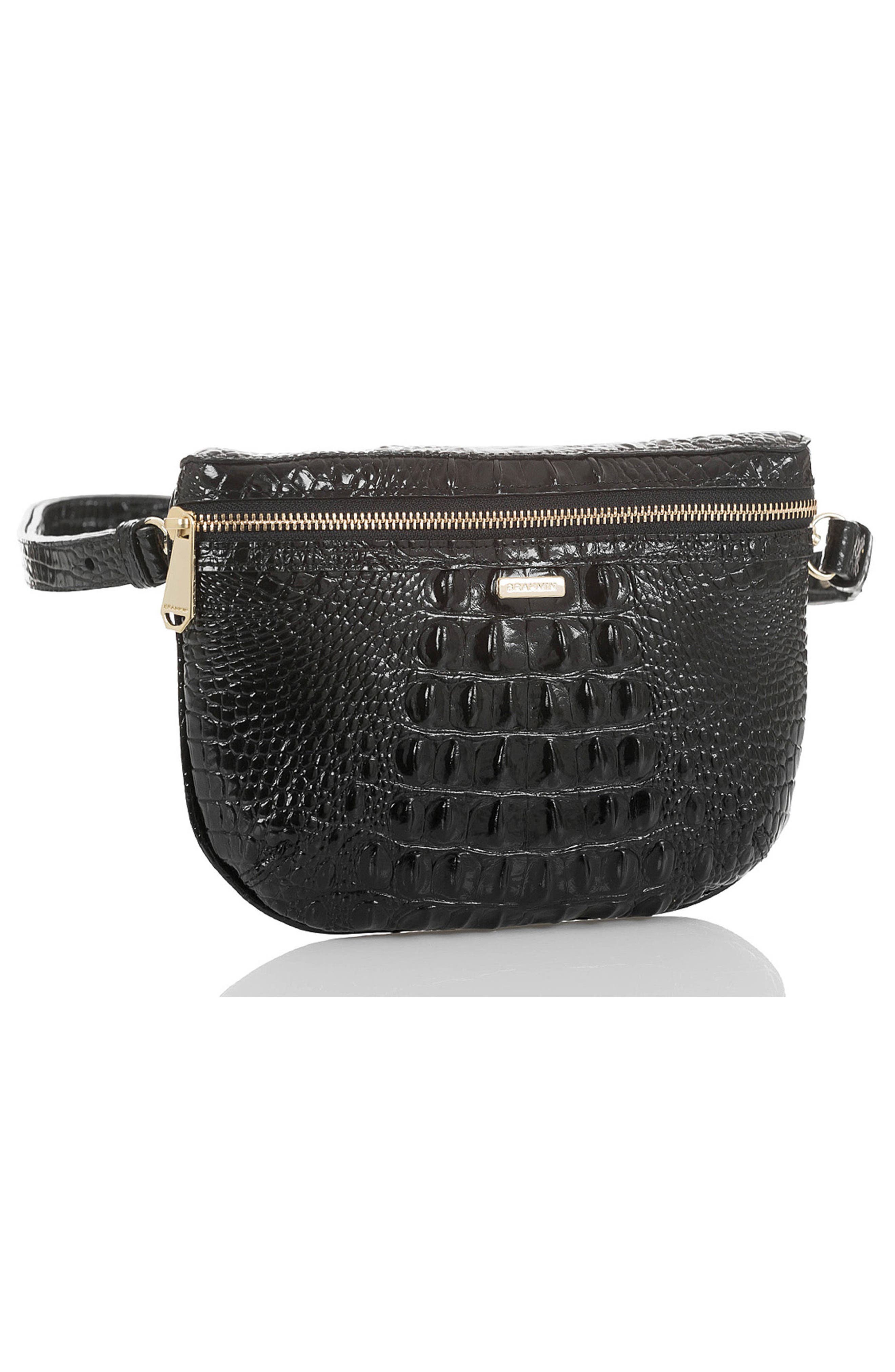 Croc Embossed Leather Belt Bag, Alternate, color, BLACK