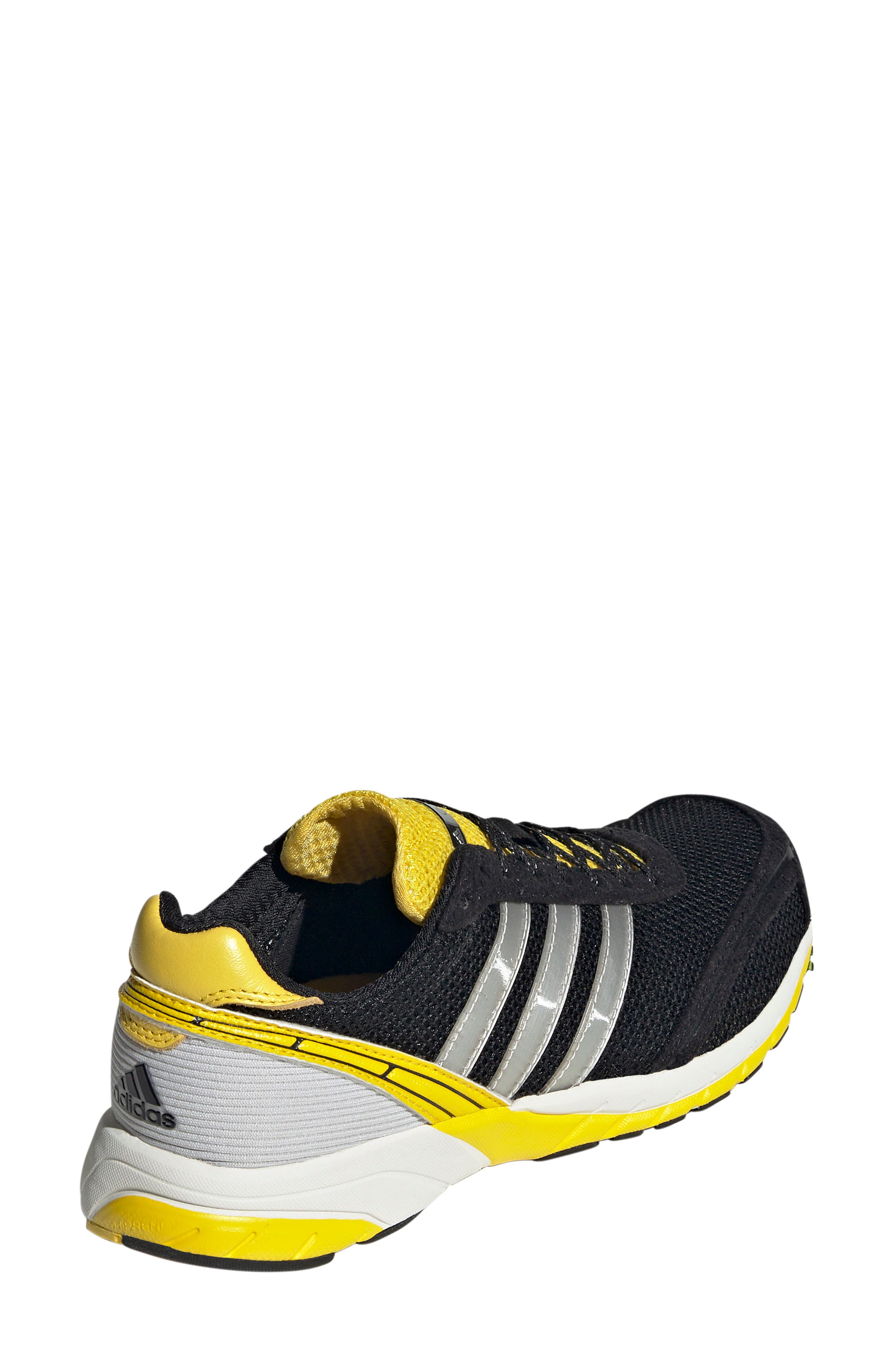 Adizero Adios Running Shoe, Alternate, color, BLACK/ SILVER METALLIC/ YELLOW