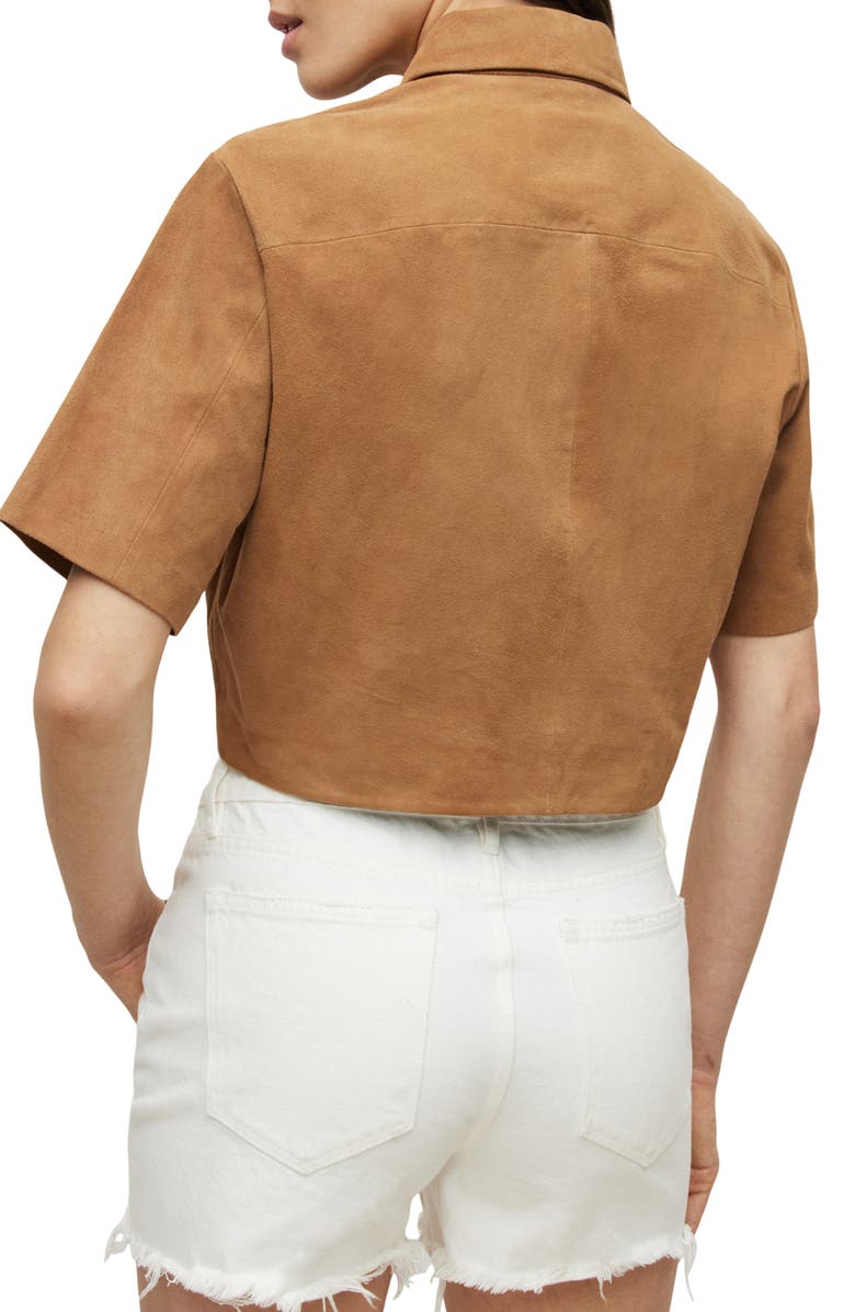 AllSaints Evady Tie-Hem Short Sleeve Suede Shirt, Alternate, color,