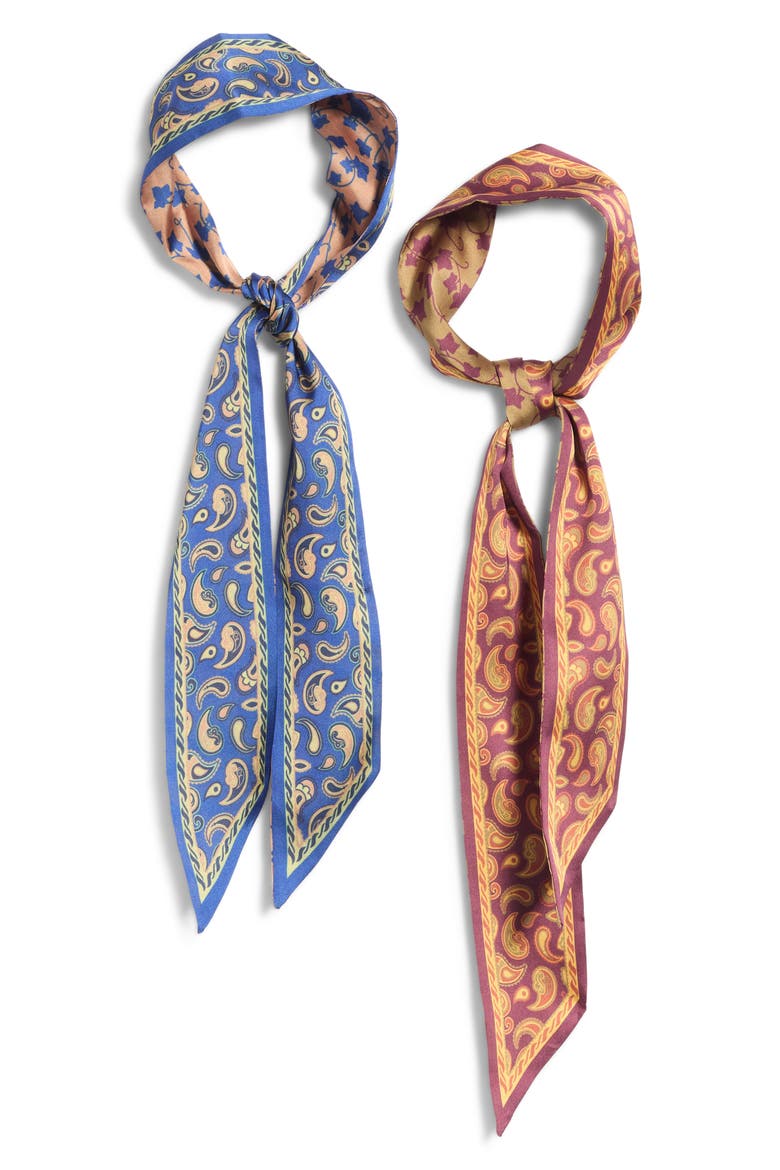 Set of 2 Assorted Ribbon Scarves, Alternate, color, BLUE- BURGUNDY